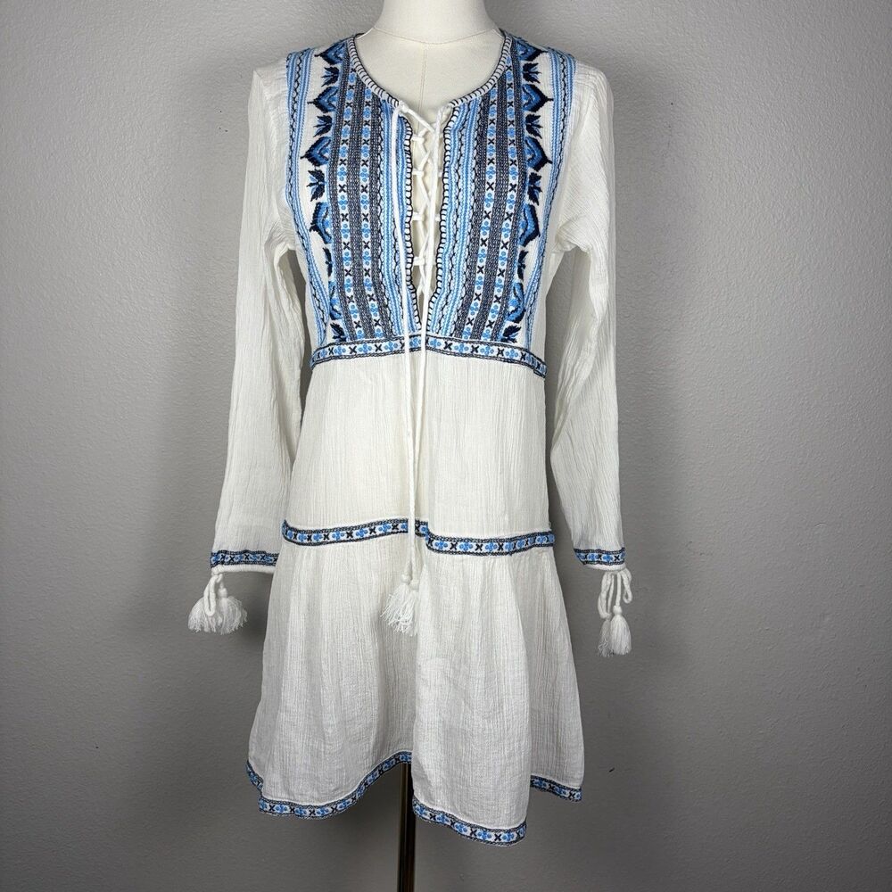 Melissa Odabash Embroidered Swim CoverUp Mini Dress Size XS Millie White Blue